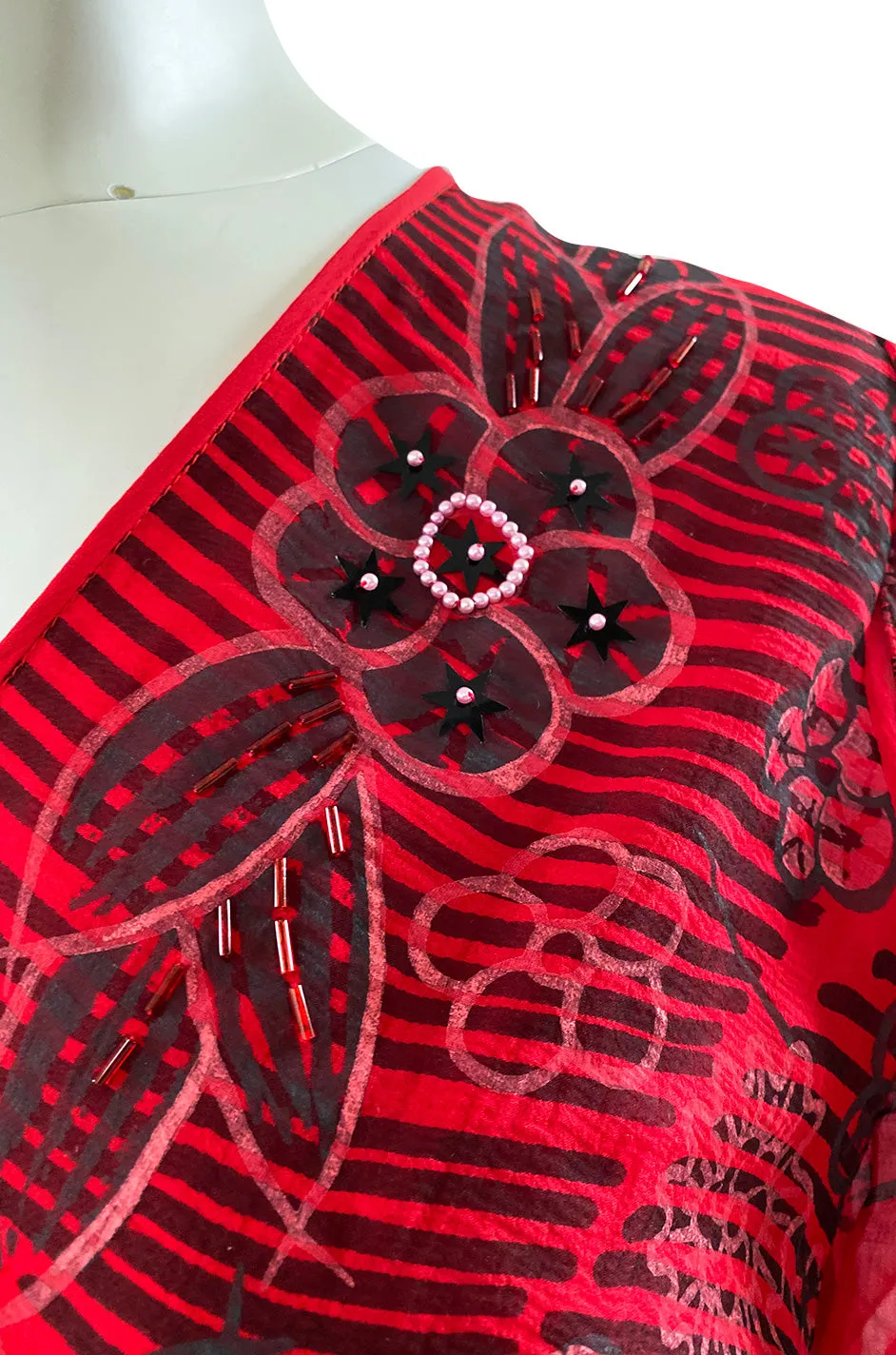 Spring 1988 Zandra Rhodes 'Fantastic Flower Garden' Red Silk Print Dress