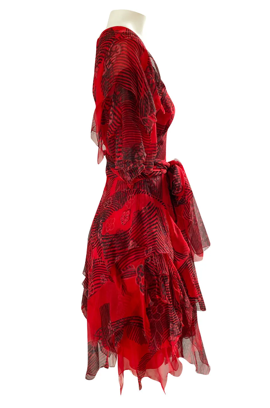 Spring 1988 Zandra Rhodes 'Fantastic Flower Garden' Red Silk Print Dress
