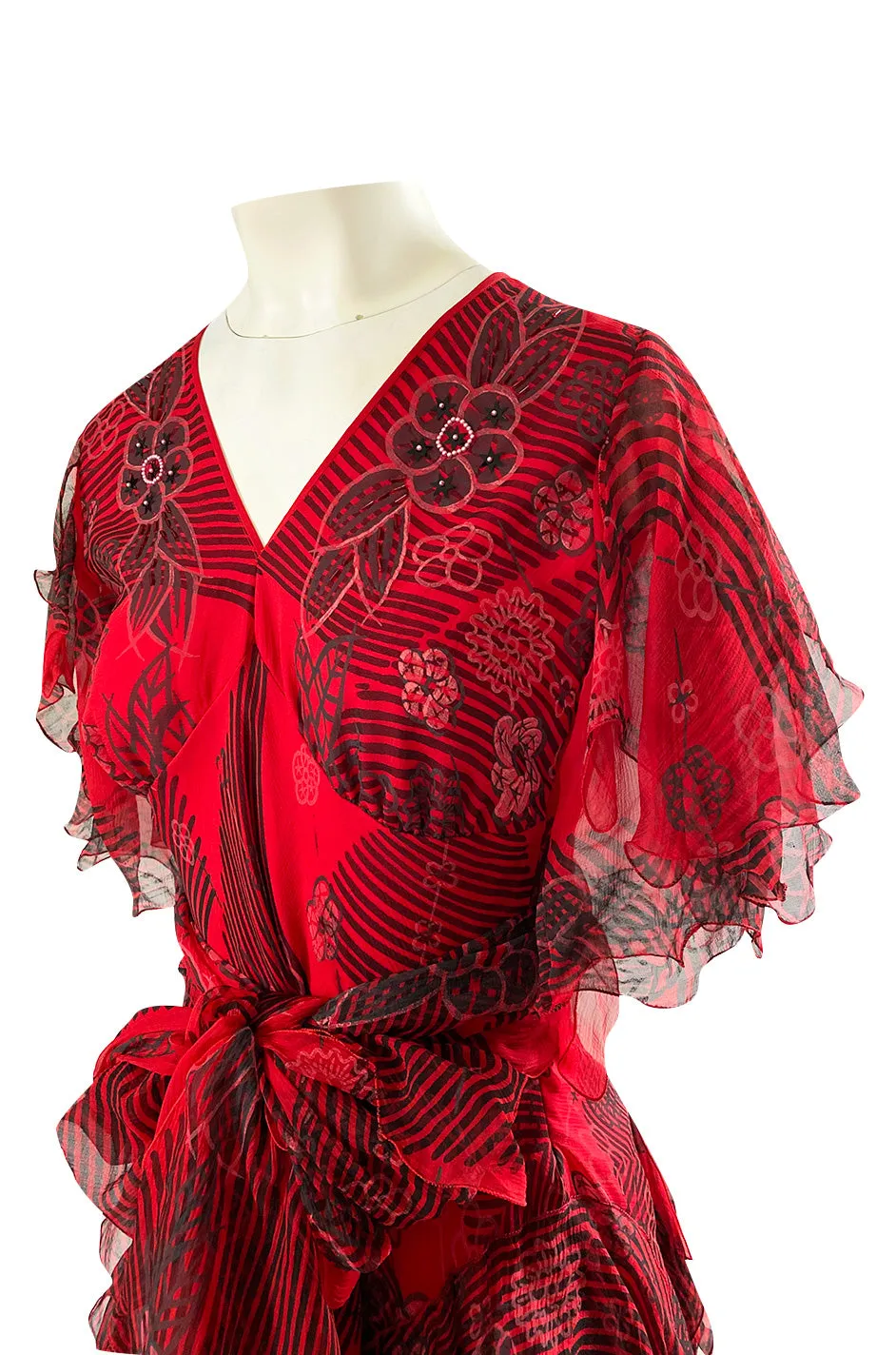 Spring 1988 Zandra Rhodes 'Fantastic Flower Garden' Red Silk Print Dress