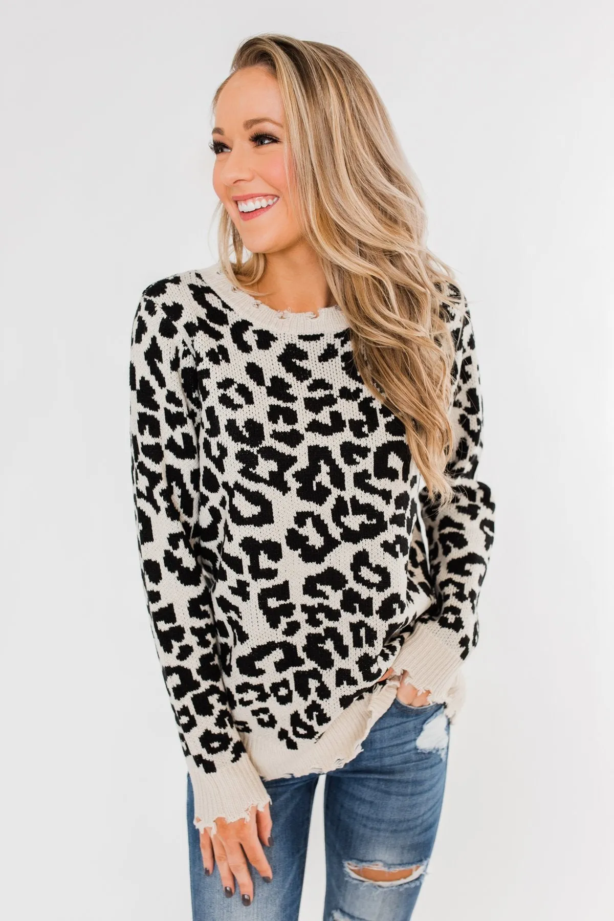Stay Fierce Leopard Knit Sweater- Cream