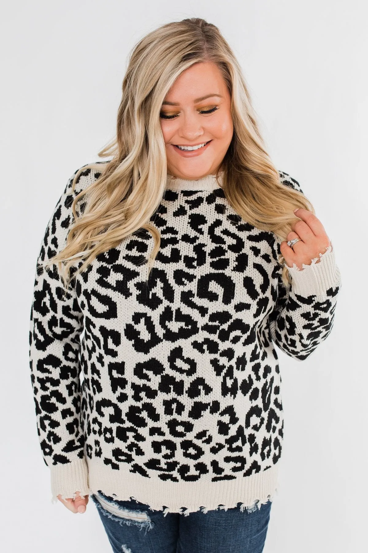 Stay Fierce Leopard Knit Sweater- Cream
