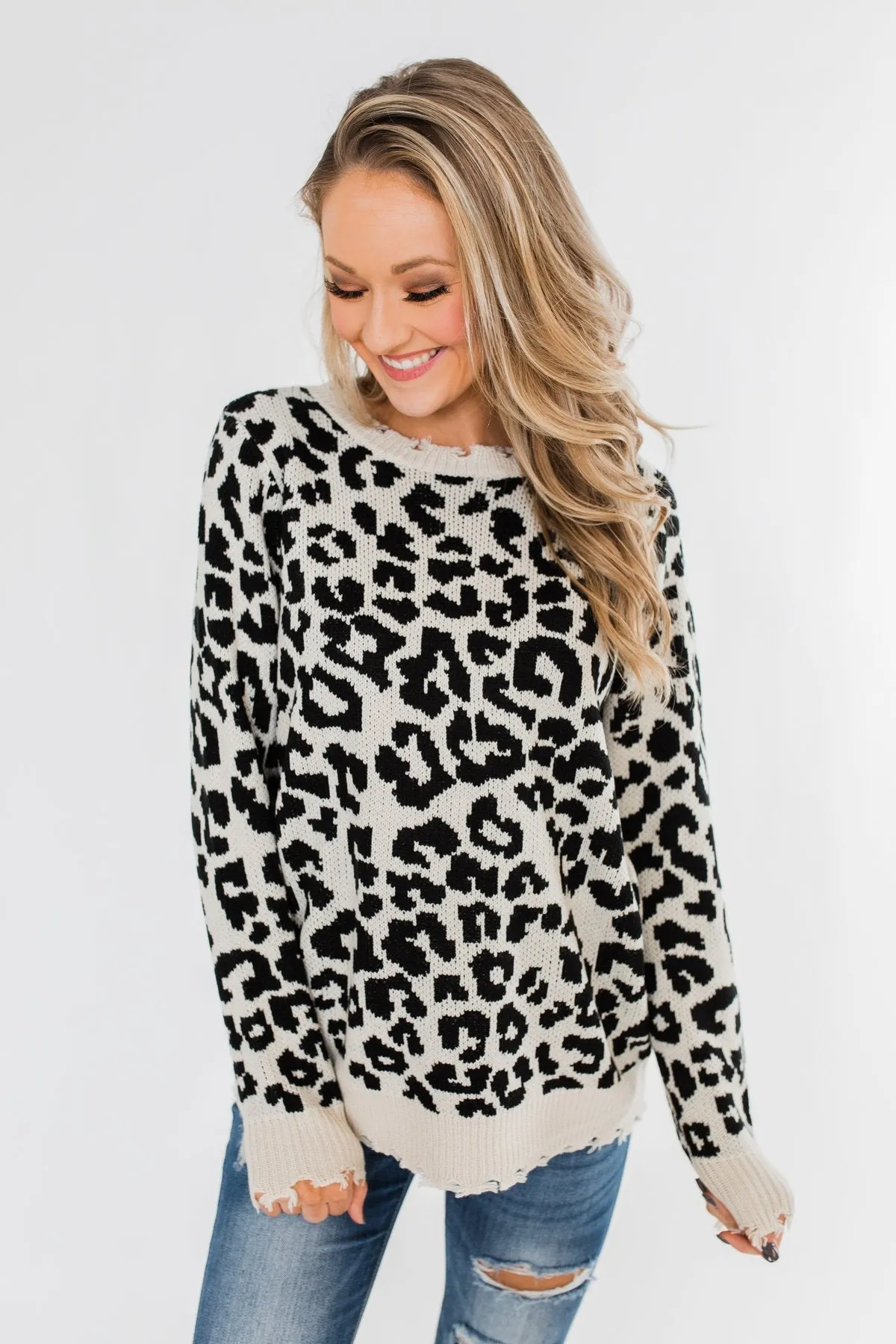 Stay Fierce Leopard Knit Sweater- Cream