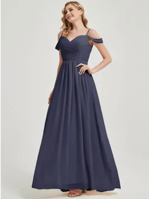Stormy Spaghetti Straps Pleated Chiffon Maxi Bridesmaid Dress