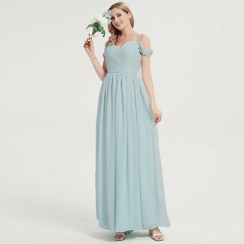 Stormy Spaghetti Straps Pleated Chiffon Maxi Bridesmaid Dress