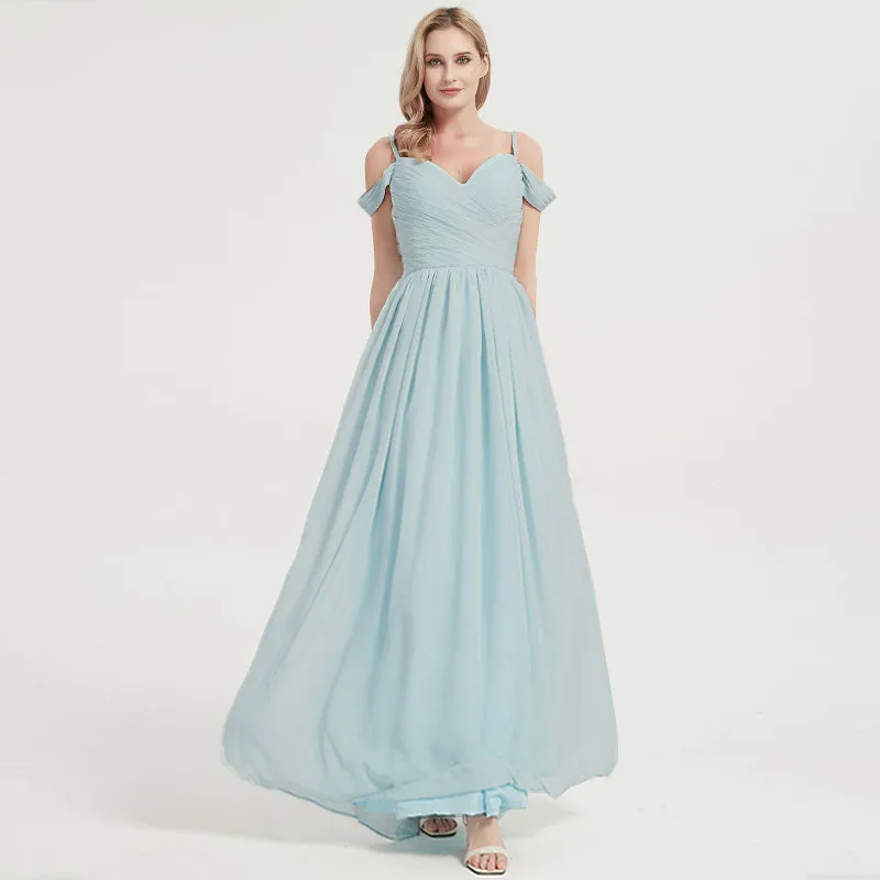 Stormy Spaghetti Straps Pleated Chiffon Maxi Bridesmaid Dress
