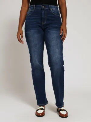 Stretch Denim Mid Rise Straight Jean - Medium Wash