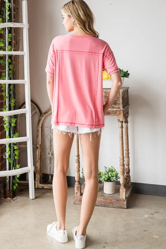 Super Soft Knit Top with Raw Edges (Pink)