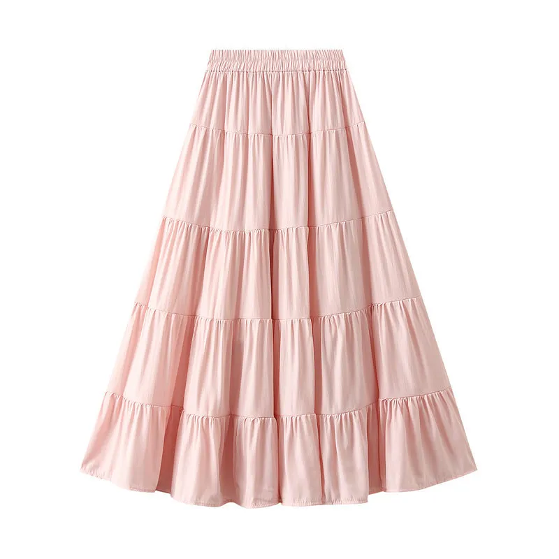 Sweet Large Swing Tiered Mid Length Skirt