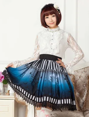 Sweet Lolita Skirt The Bat Under The Blue And White Moon Night SK Lolita Skirt