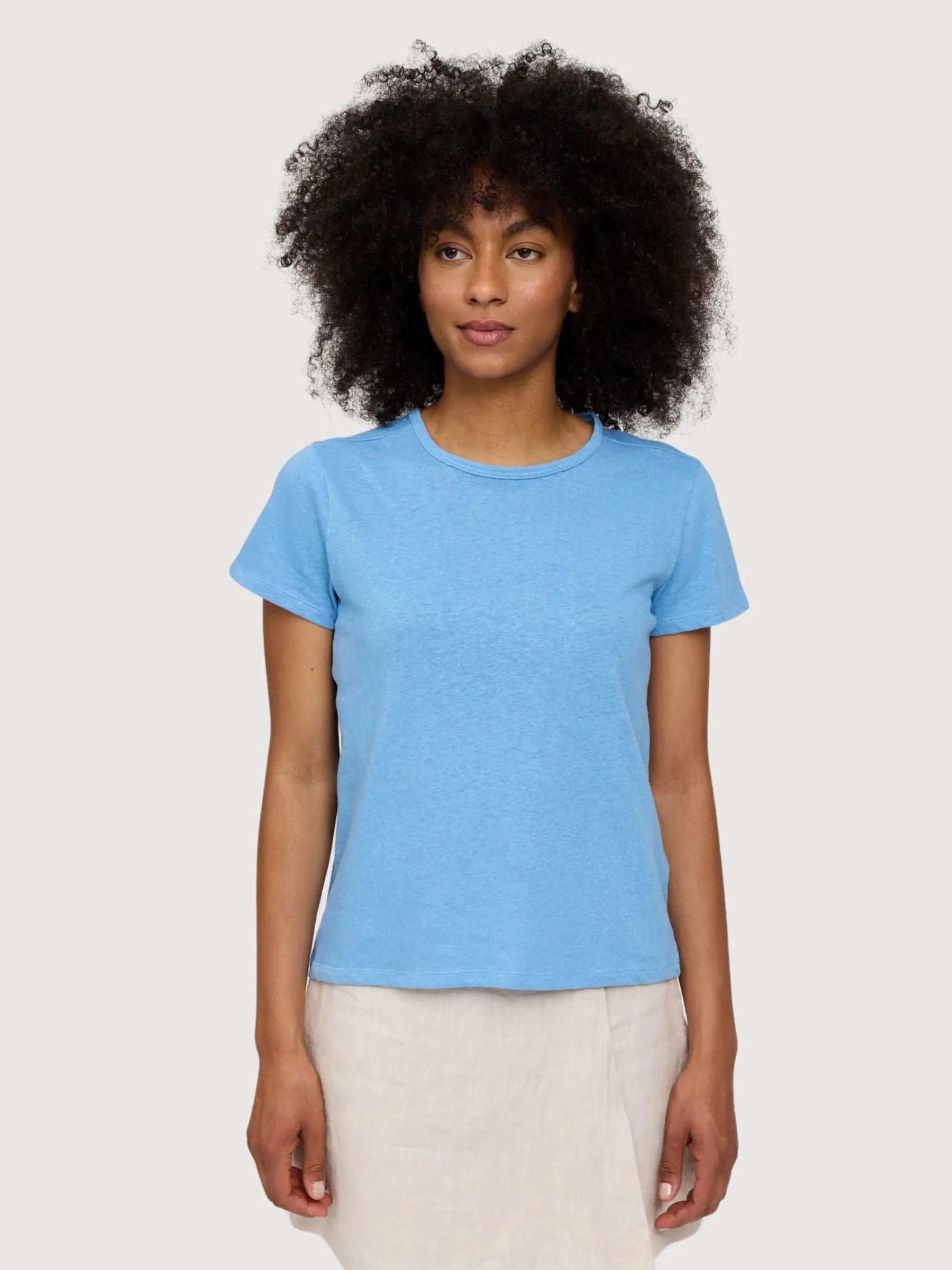 T-Shirt Linen Mix Basic Blue Woman | Mazine