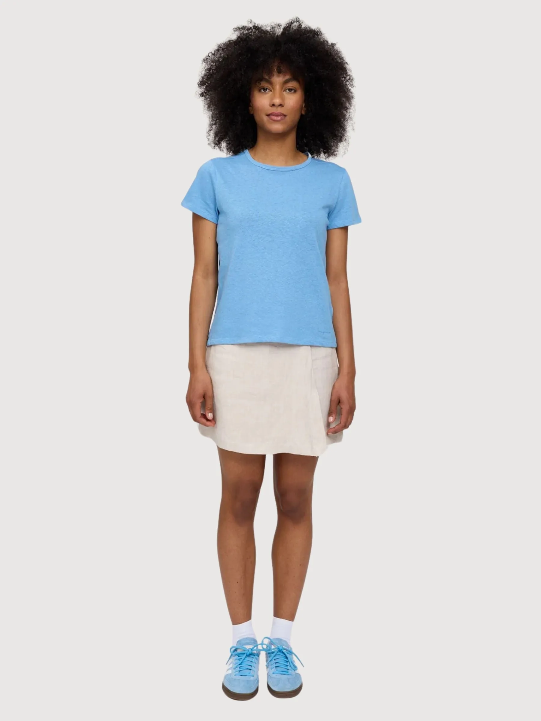 T-Shirt Linen Mix Basic Blue Woman | Mazine