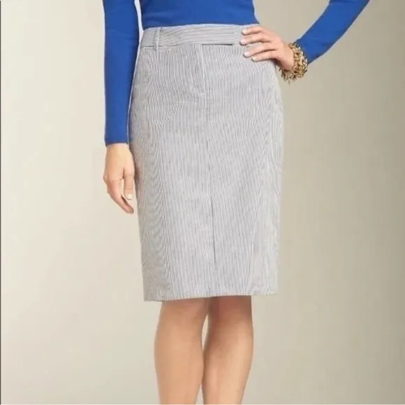 Talbots Navy Striped Seersucker Pencil Skirt