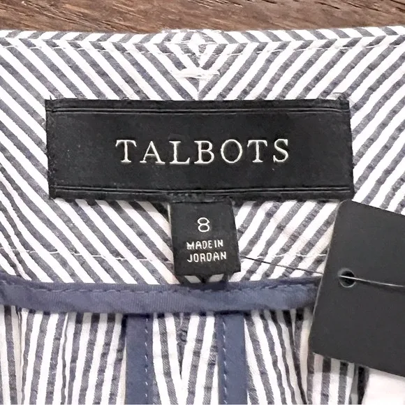 Talbots Navy Striped Seersucker Pencil Skirt