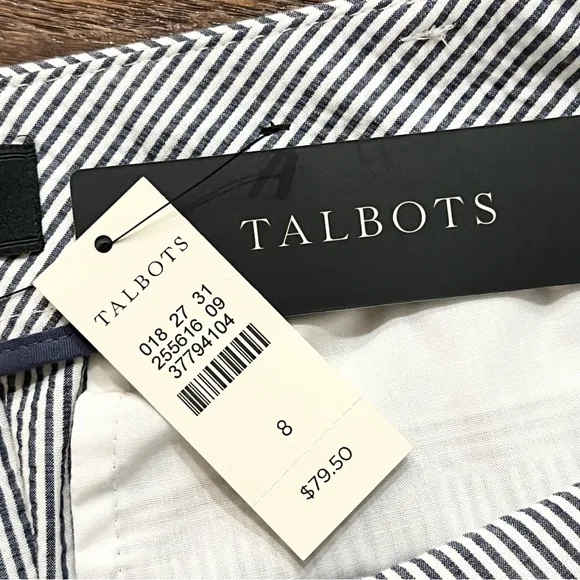 Talbots Navy Striped Seersucker Pencil Skirt