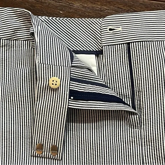 Talbots Navy Striped Seersucker Pencil Skirt