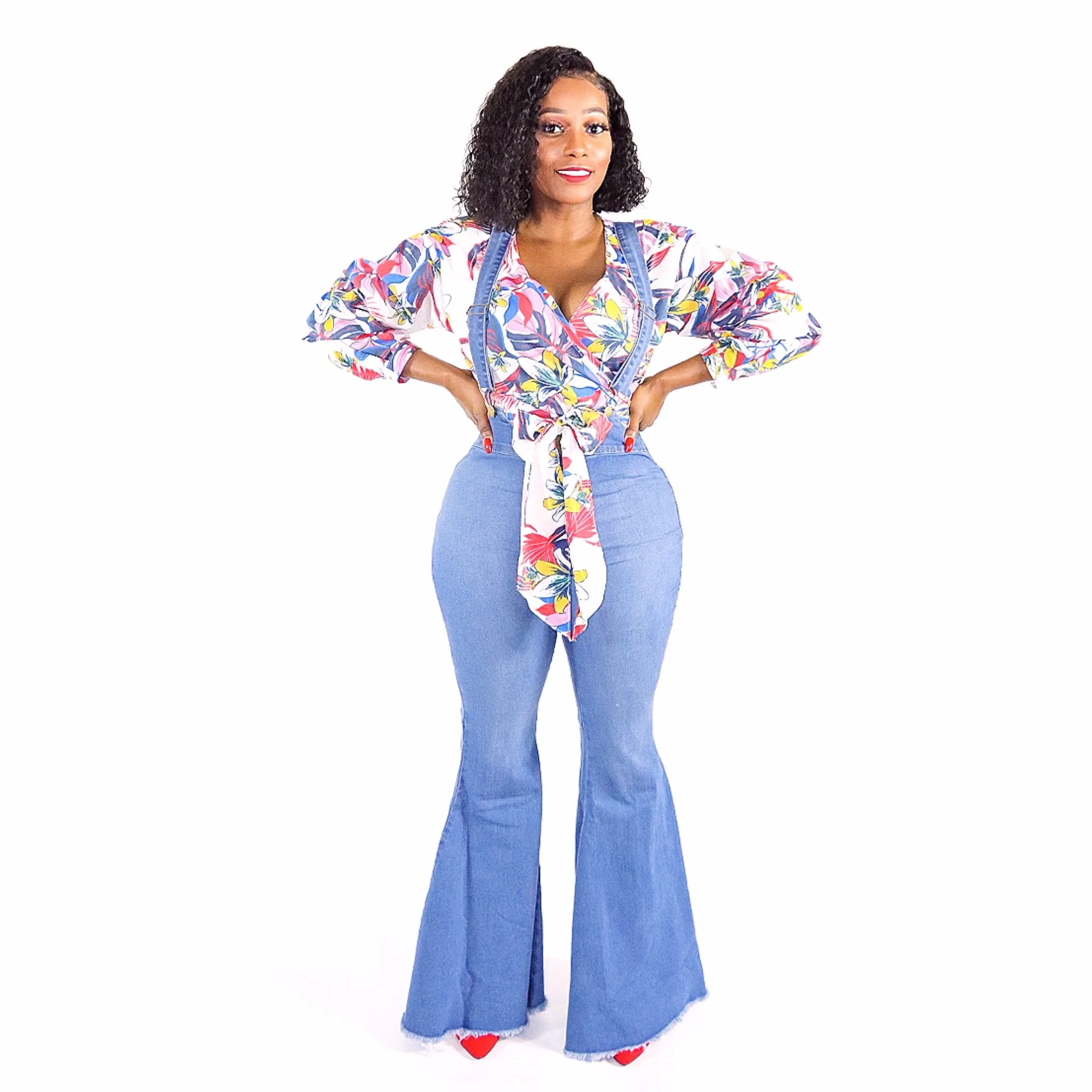 Tecorri Denim Blue Bell Bottom Overall Jeans