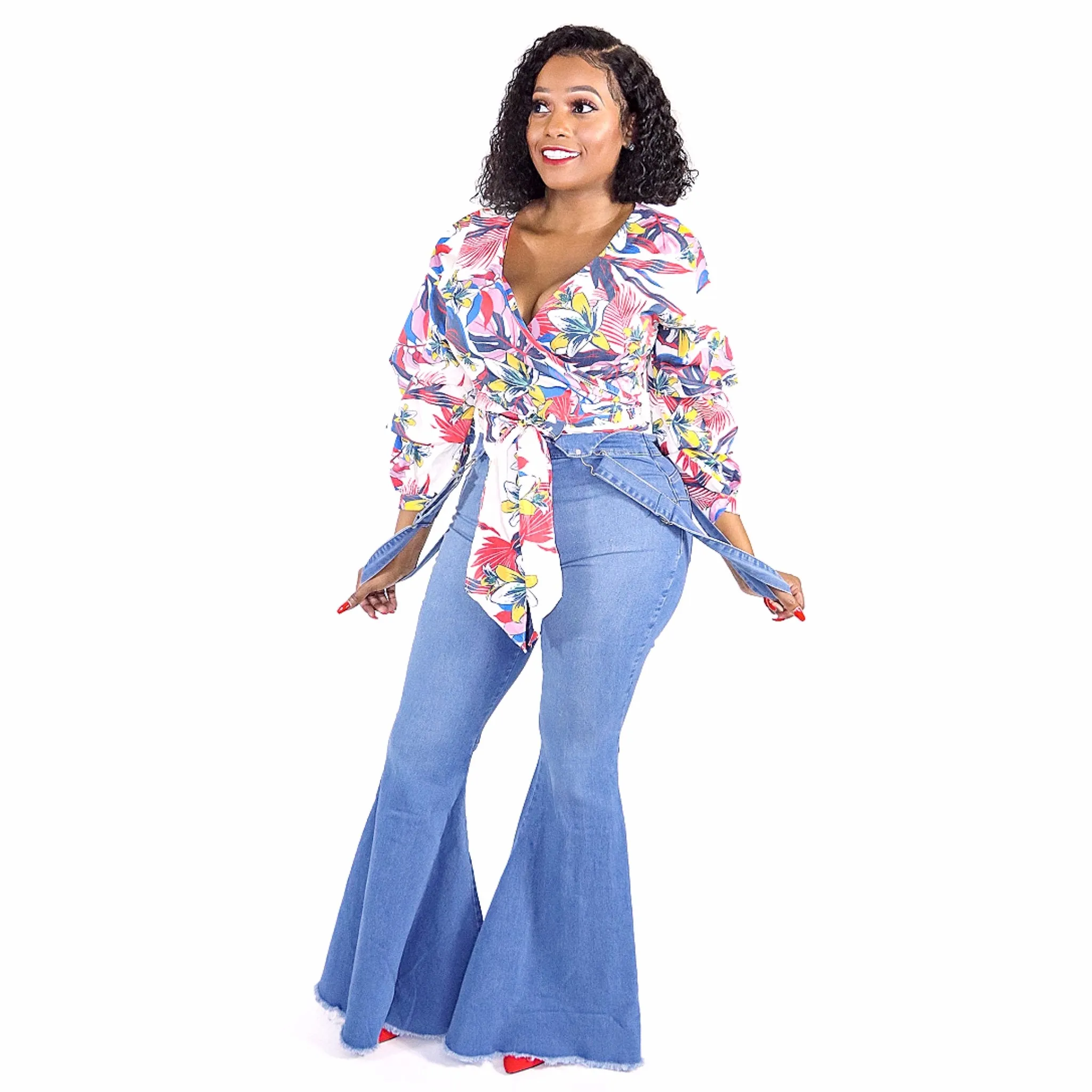 Tecorri Denim Blue Bell Bottom Overall Jeans