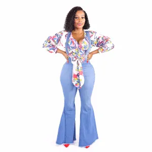 Tecorri Denim Blue Bell Bottom Overall Jeans