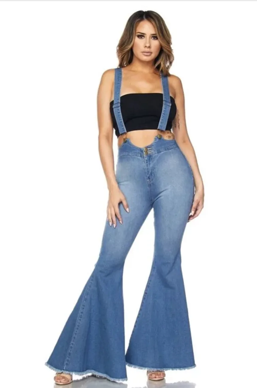 Tecorri Denim Blue Bell Bottom Overall Jeans