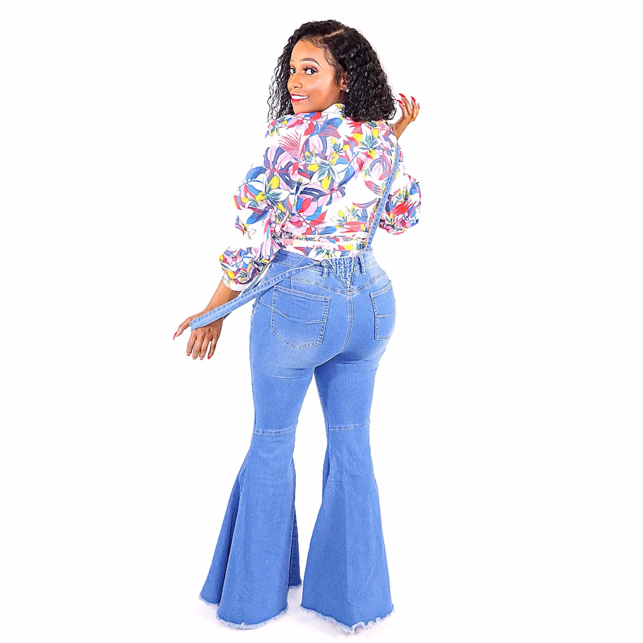 Tecorri Denim Blue Bell Bottom Overall Jeans