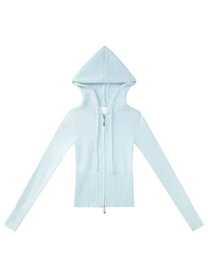 That Girl Rib Knit Slim Fit Zip Up Cardigan (Baby Blue)