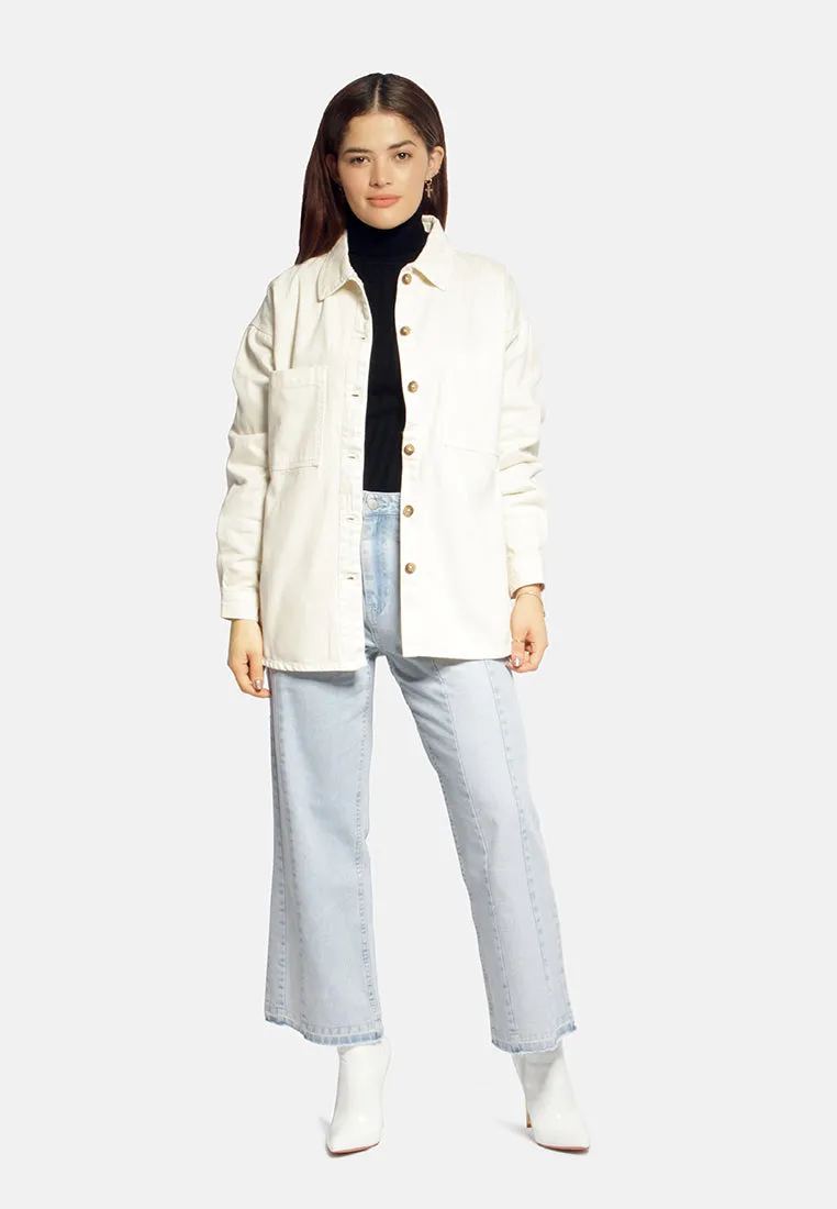 Tie Up Detail Twill Shacket