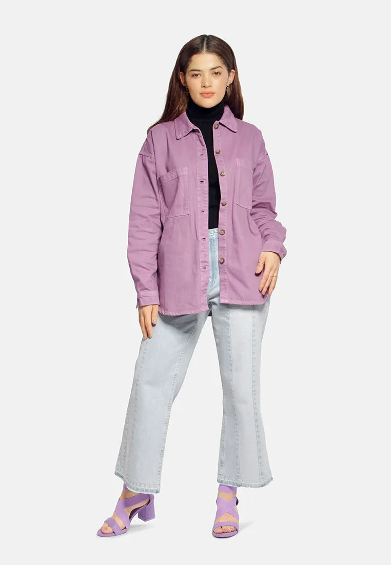 Tie Up Detail Twill Shacket