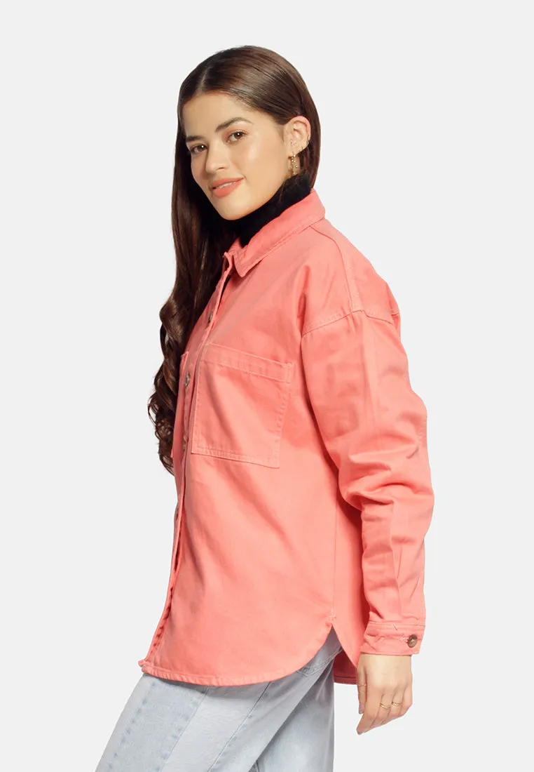 Tie Up Detail Twill Shacket