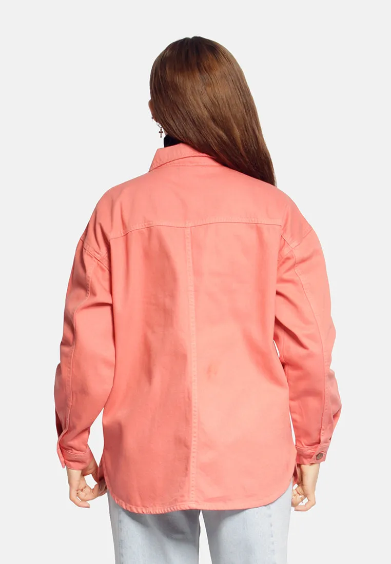 Tie Up Detail Twill Shacket