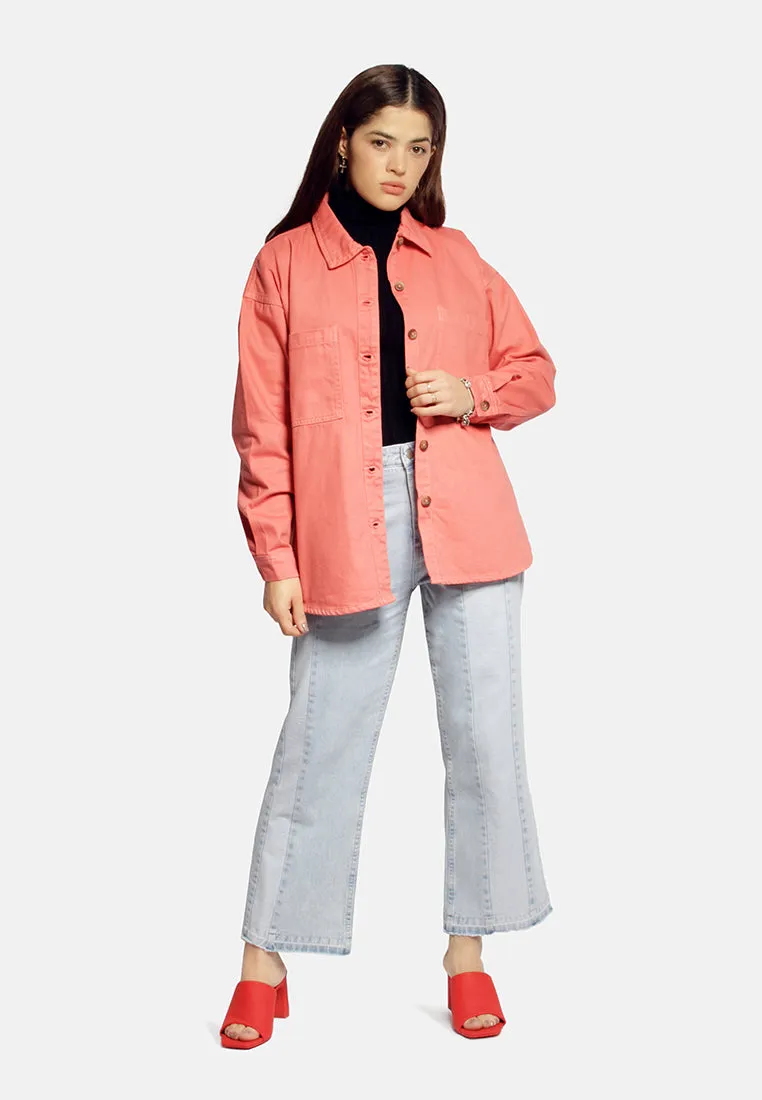 Tie Up Detail Twill Shacket