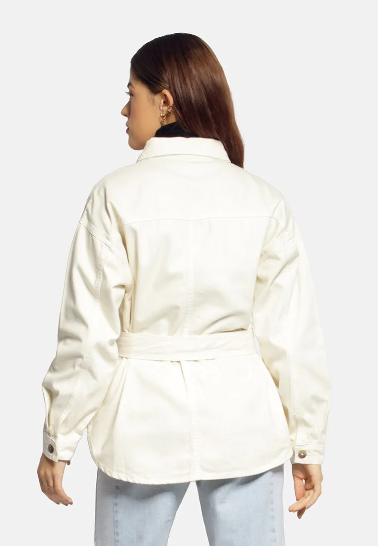 Tie Up Detail Twill Shacket