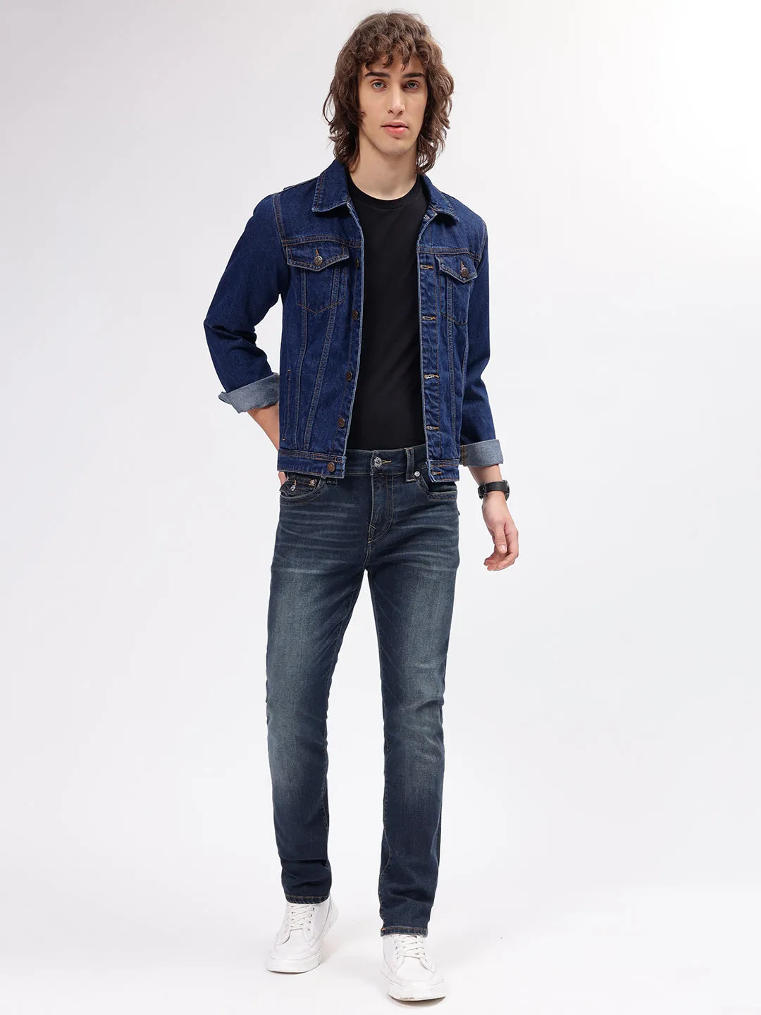 True Religion Mens SN Rocco Slim Fit Blue Mid Rise Jeans