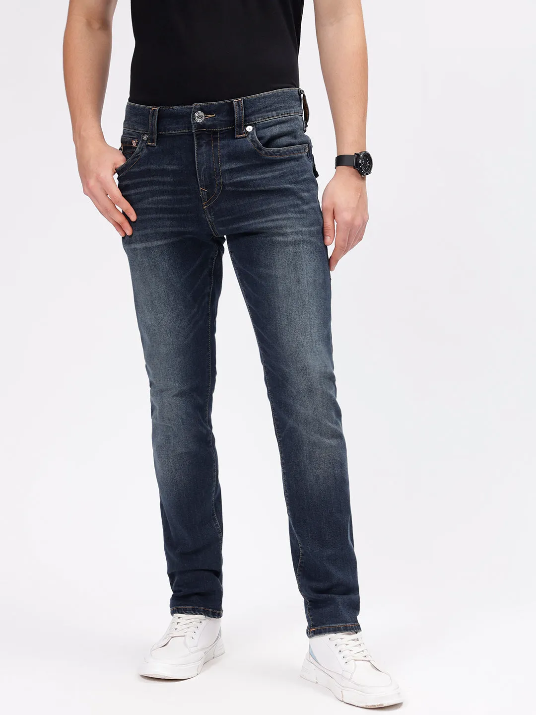 True Religion Mens SN Rocco Slim Fit Blue Mid Rise Jeans