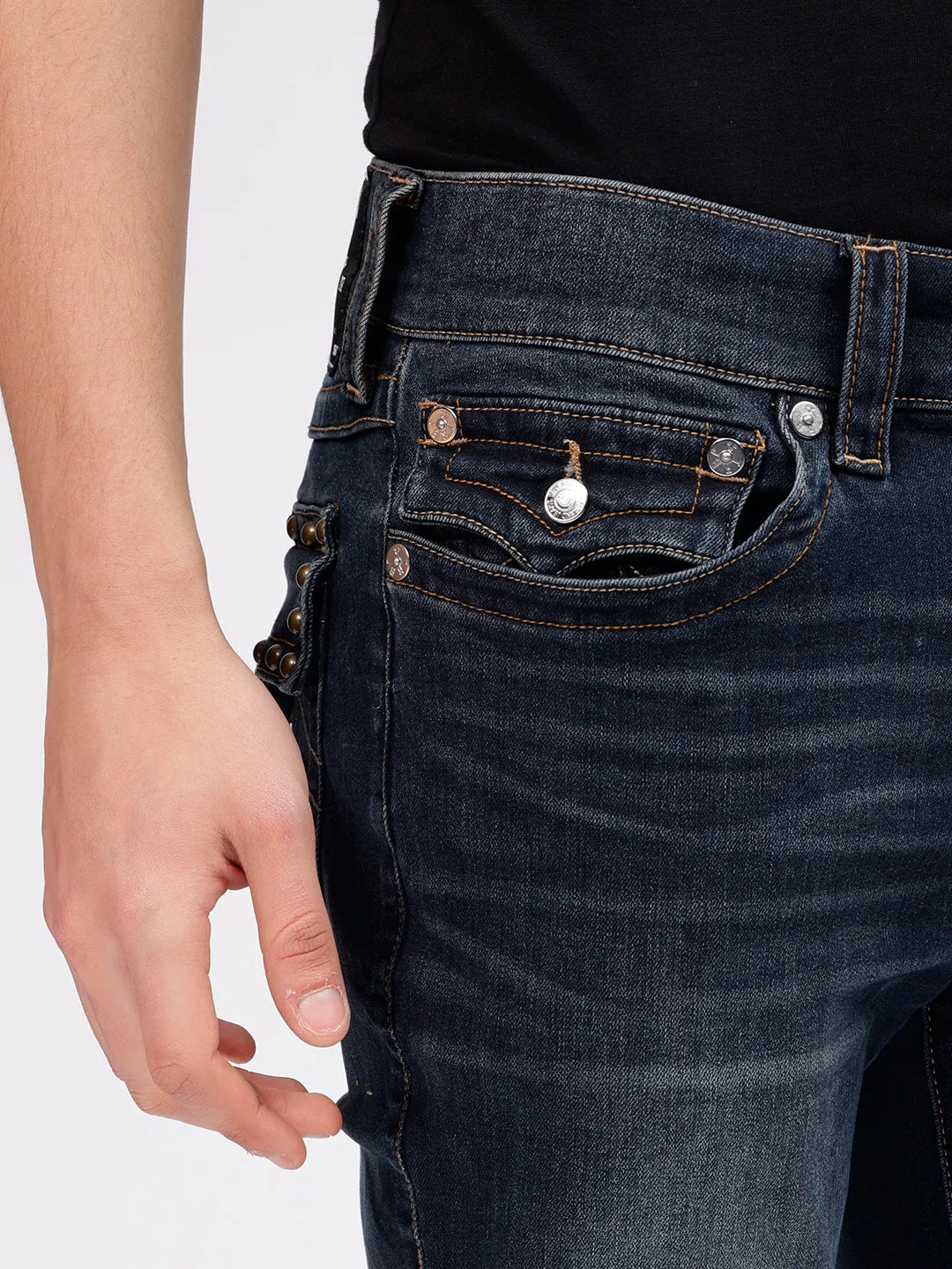 True Religion Mens SN Rocco Slim Fit Blue Mid Rise Jeans