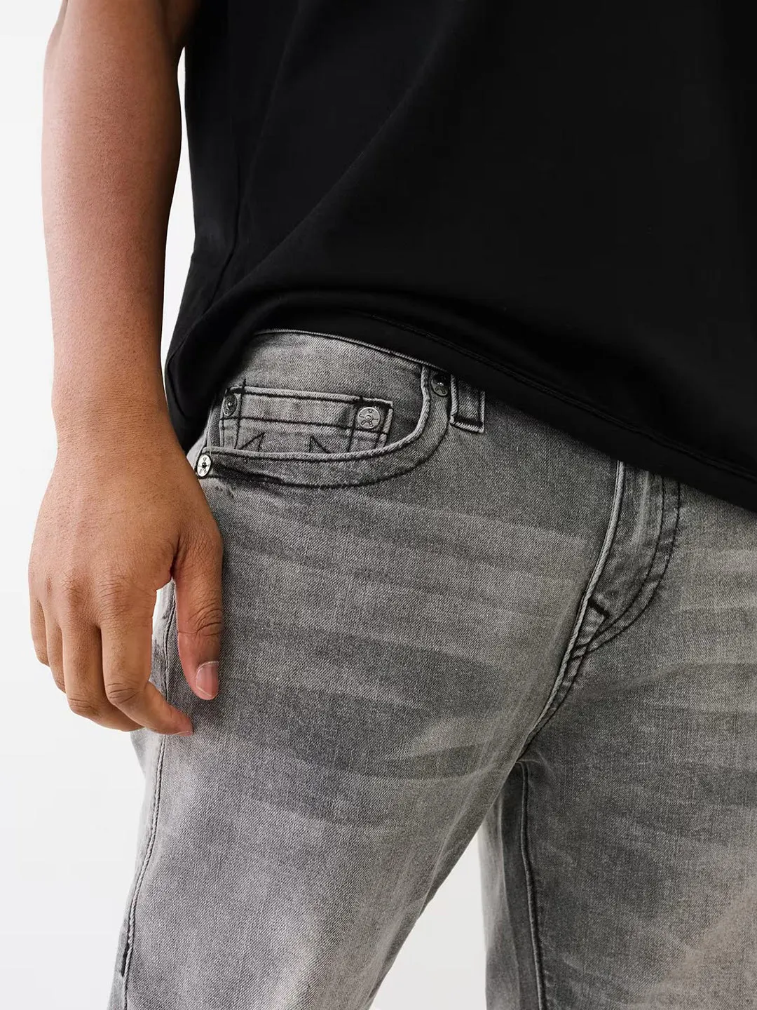 True Religion Mens SN Rocco Slim Fit Grey Mid Rise Jeans