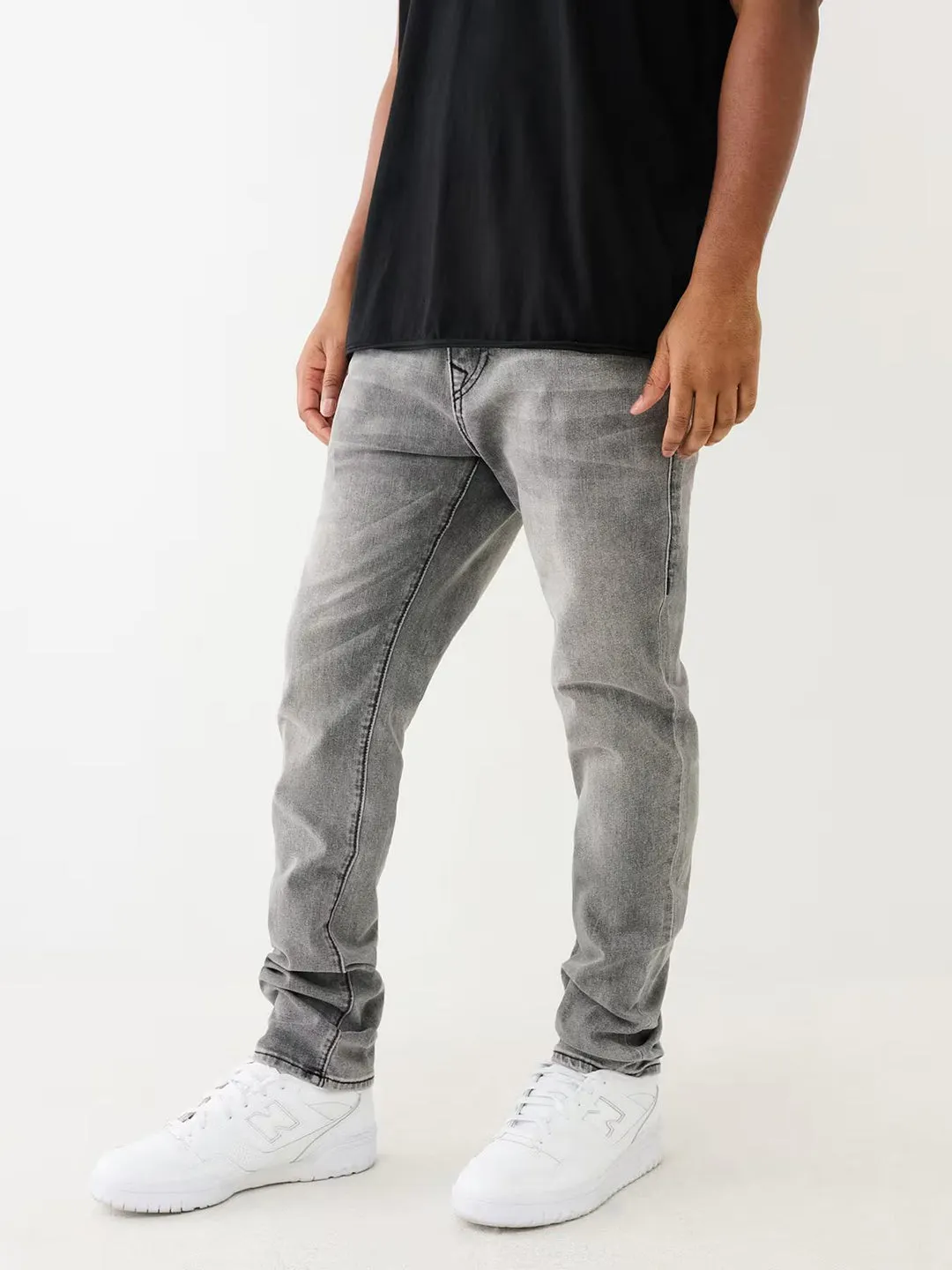 True Religion Mens SN Rocco Slim Fit Grey Mid Rise Jeans