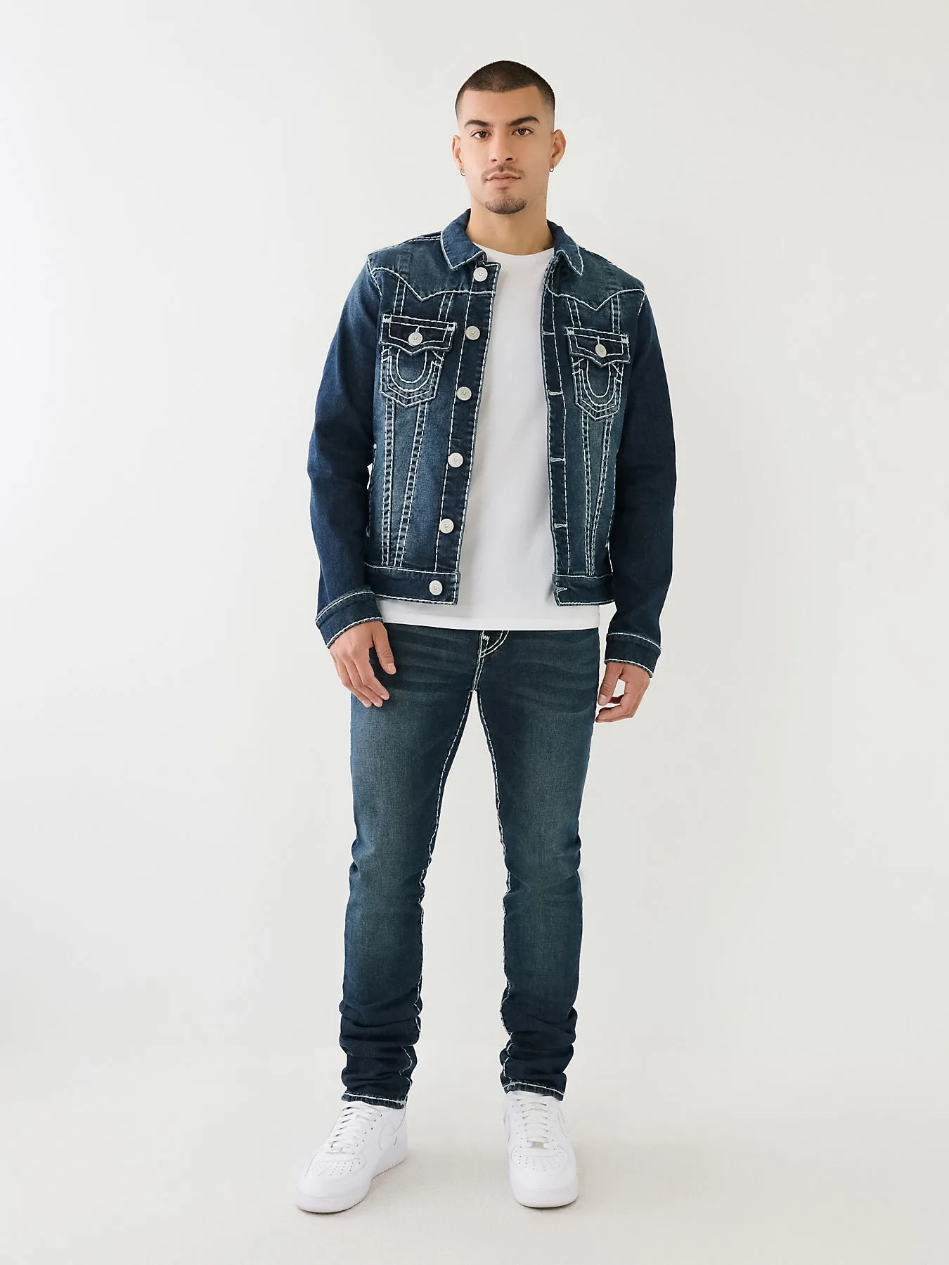 True Religion Mens Super T Rocco Slim Fit Blue Mid Rise Jeans