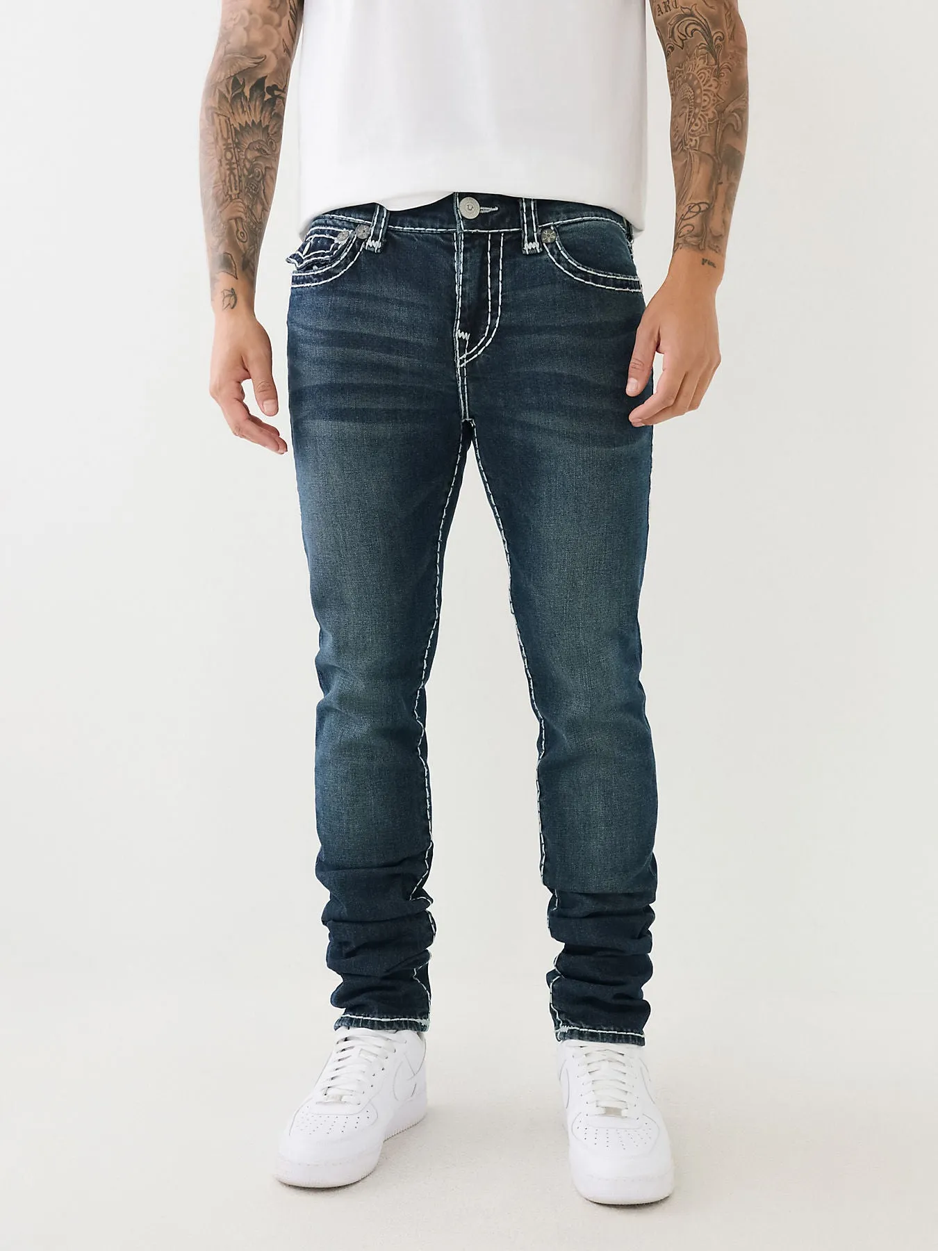 True Religion Mens Super T Rocco Slim Fit Blue Mid Rise Jeans