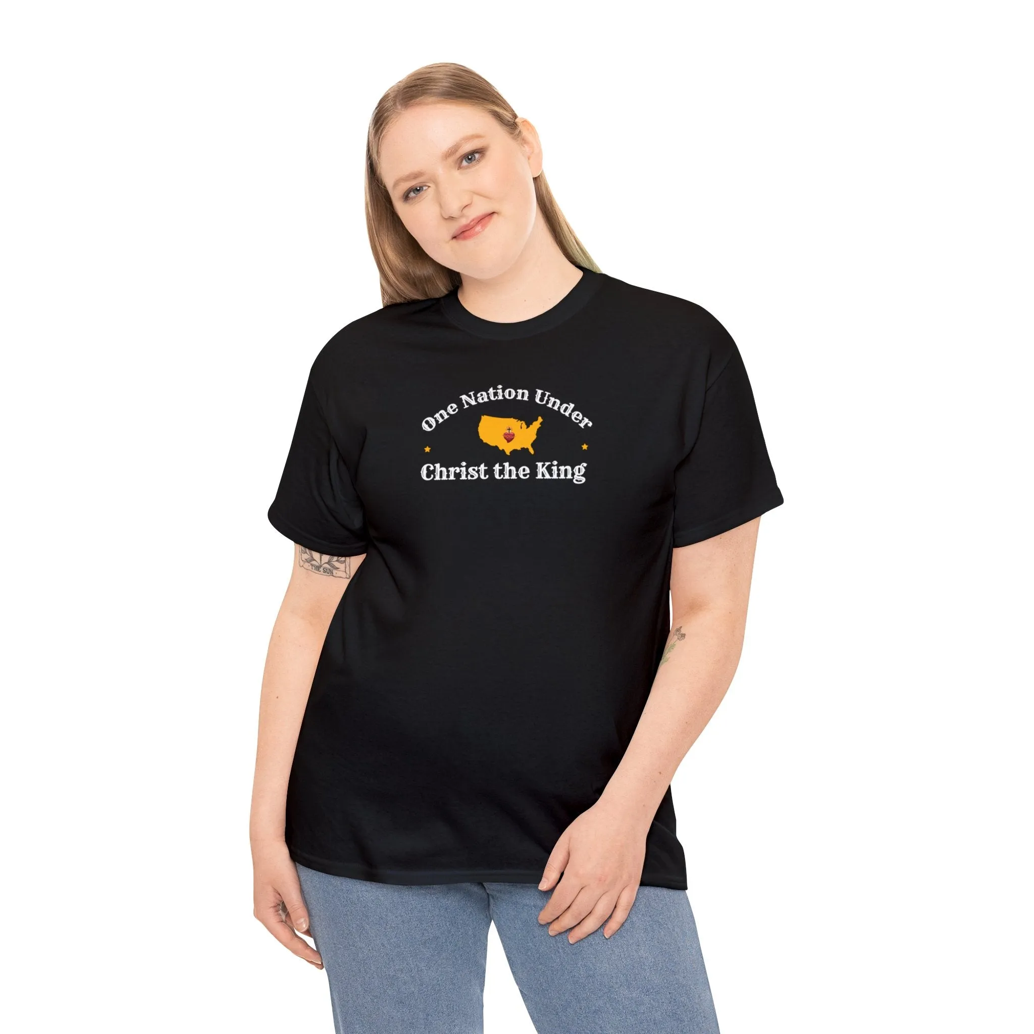 Unisex One Nation Under Christ the King Christian Catholic Heavy Cotton Tee Shirt