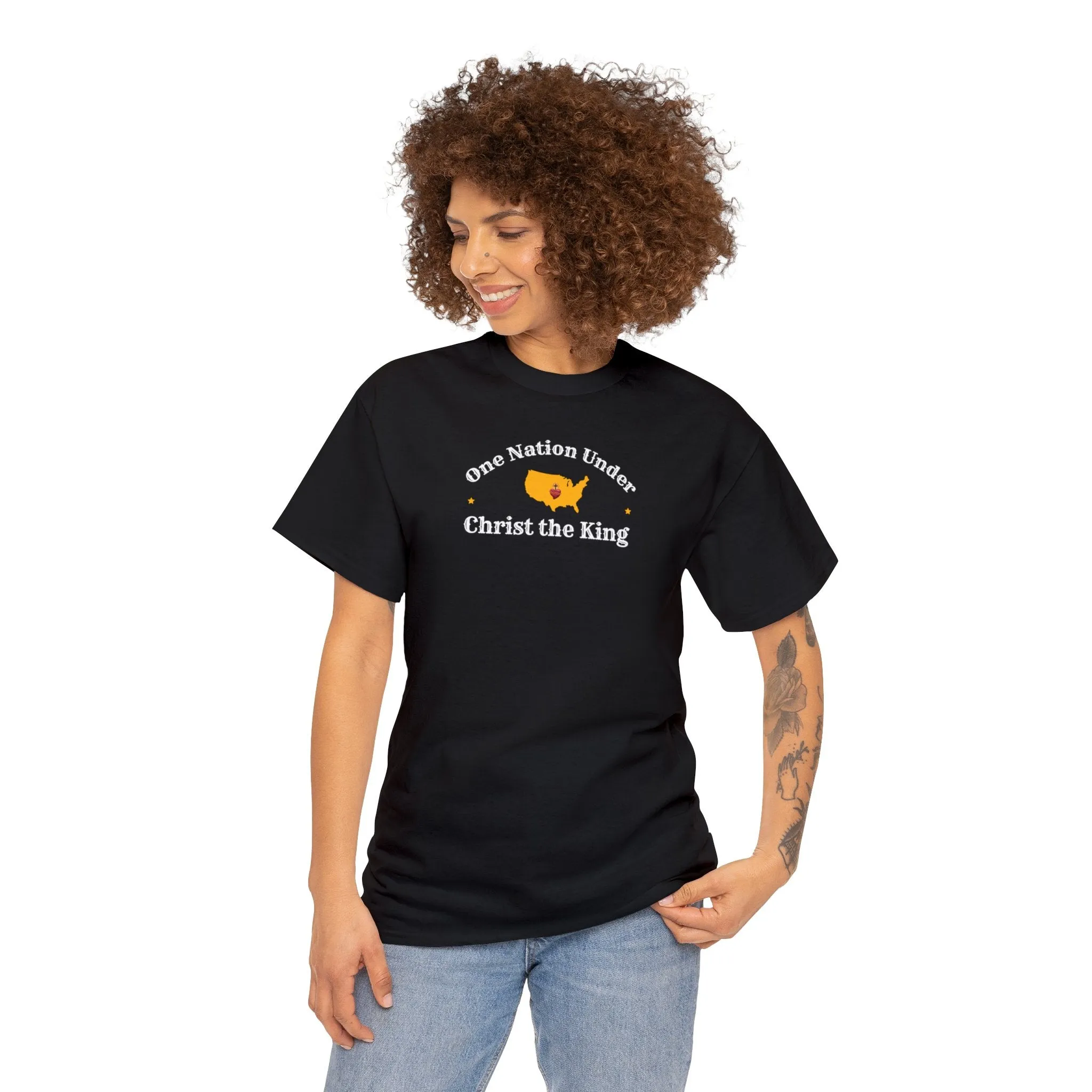 Unisex One Nation Under Christ the King Christian Catholic Heavy Cotton Tee Shirt
