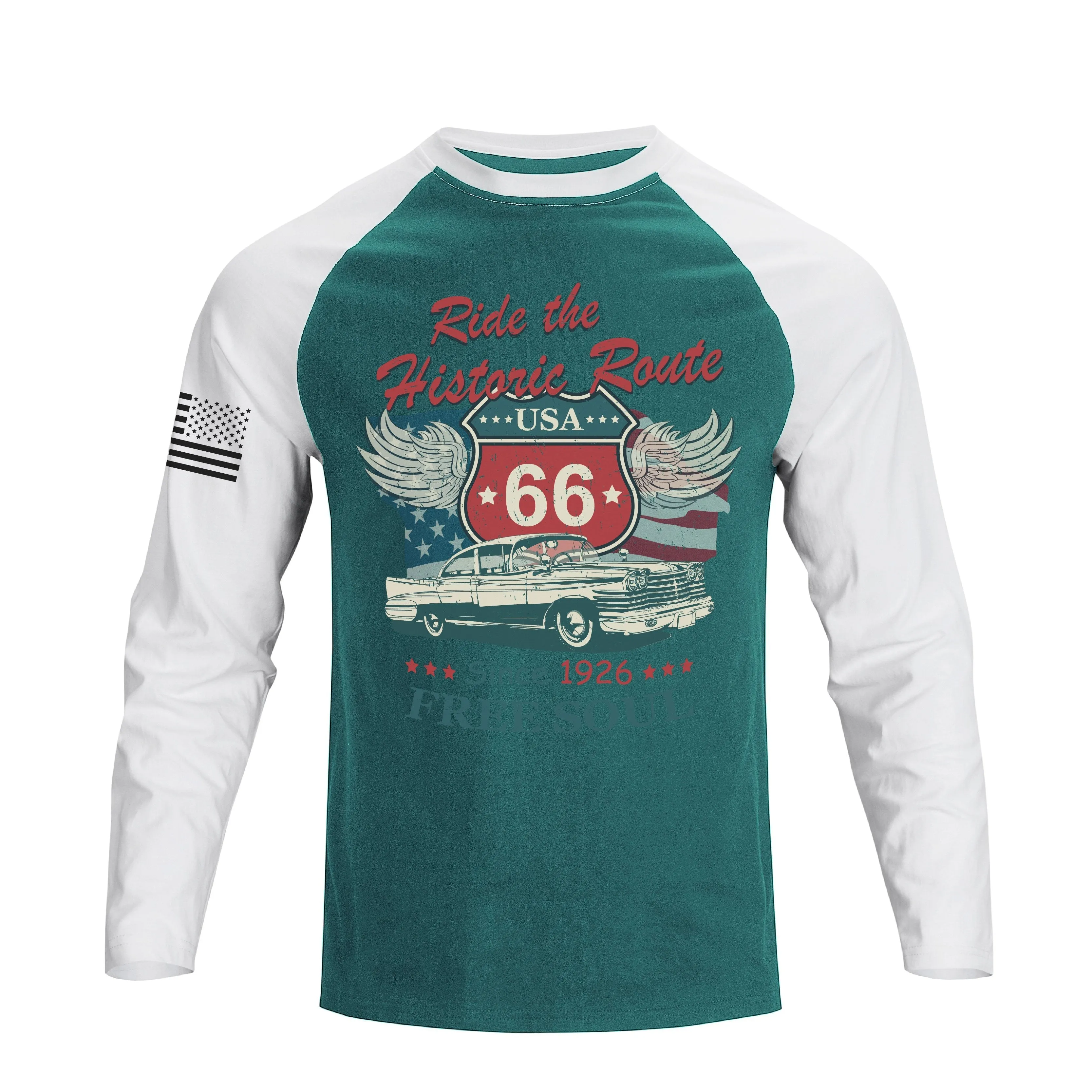 USA ROUTE 66 RAGLAN LONG SLEEVE T-SHIRT