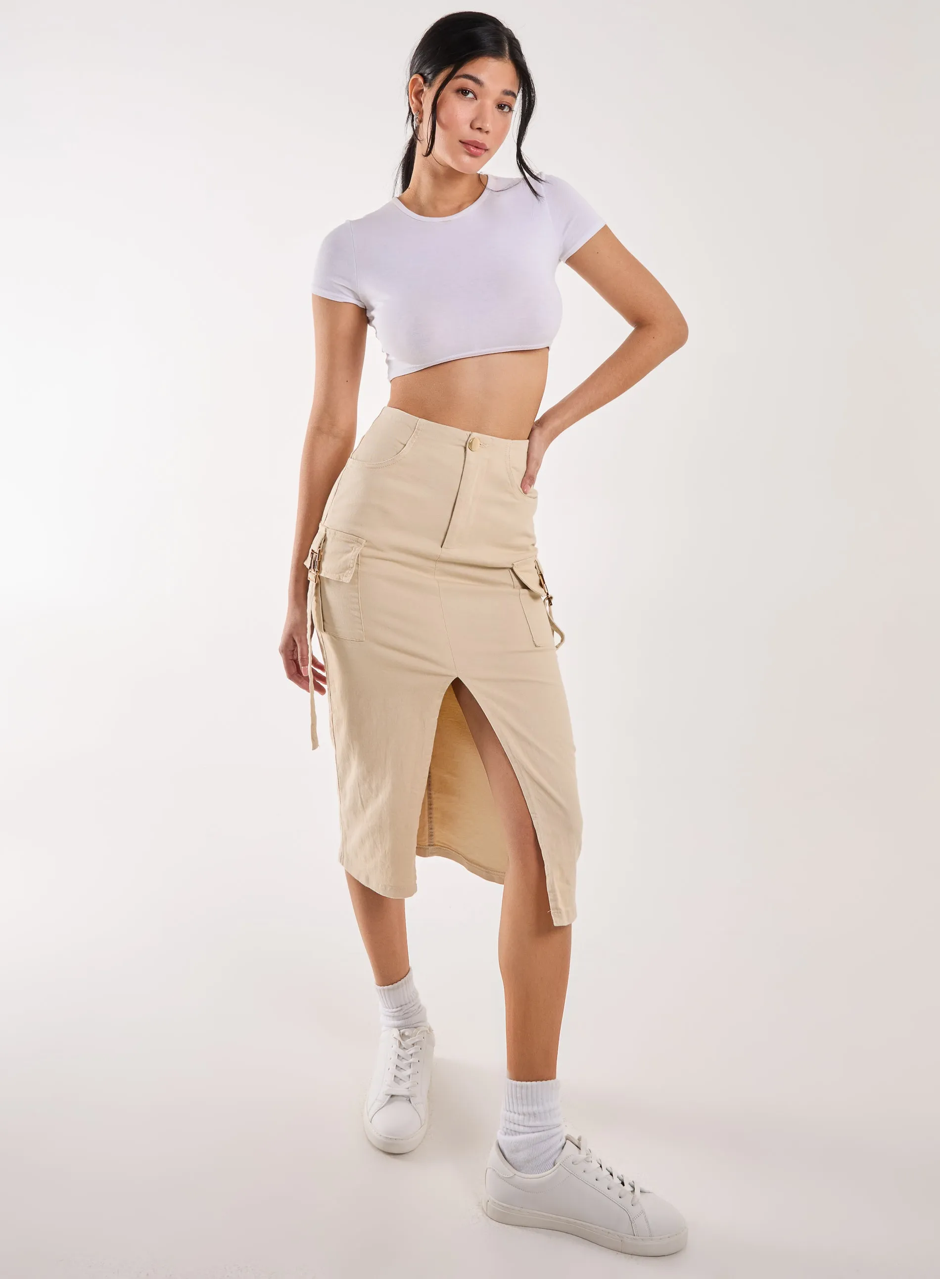 Utility Pocket Detail Midi Skirt