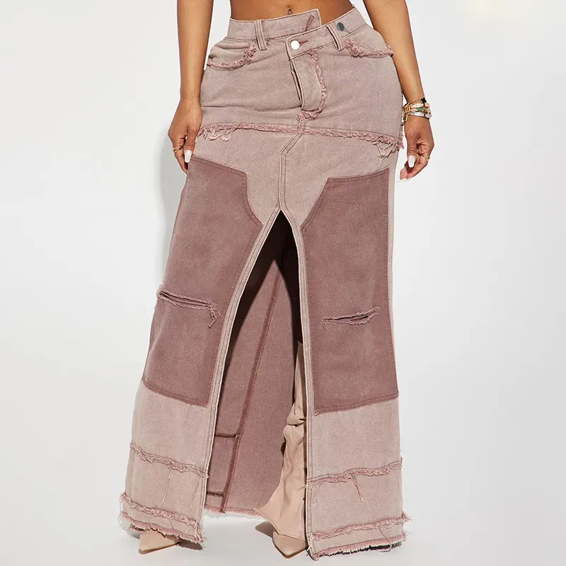 Utility Queen Slit Pocket Denim Maxi Skirt