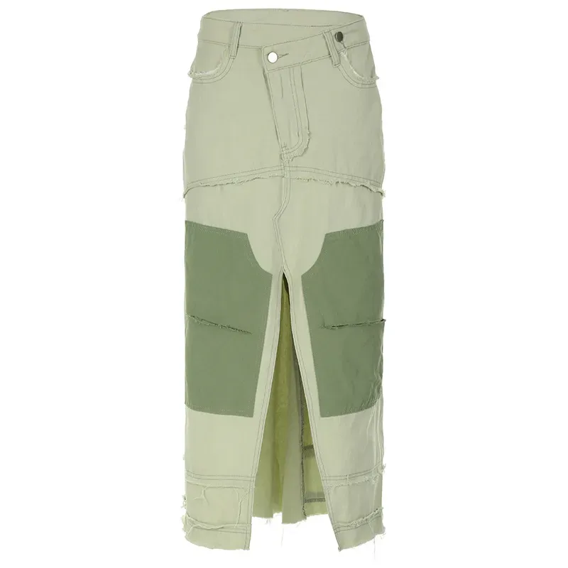 Utility Queen Slit Pocket Denim Maxi Skirt