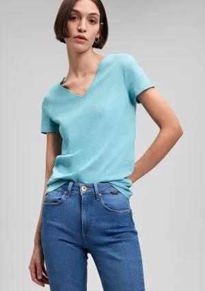 V Neck Green Basic T-Shirt