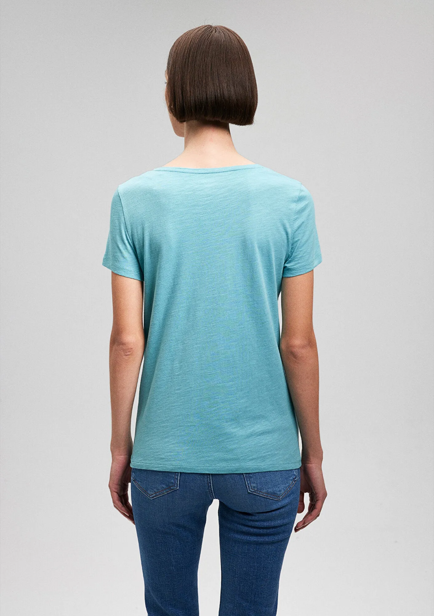 V Neck Green Basic T-Shirt