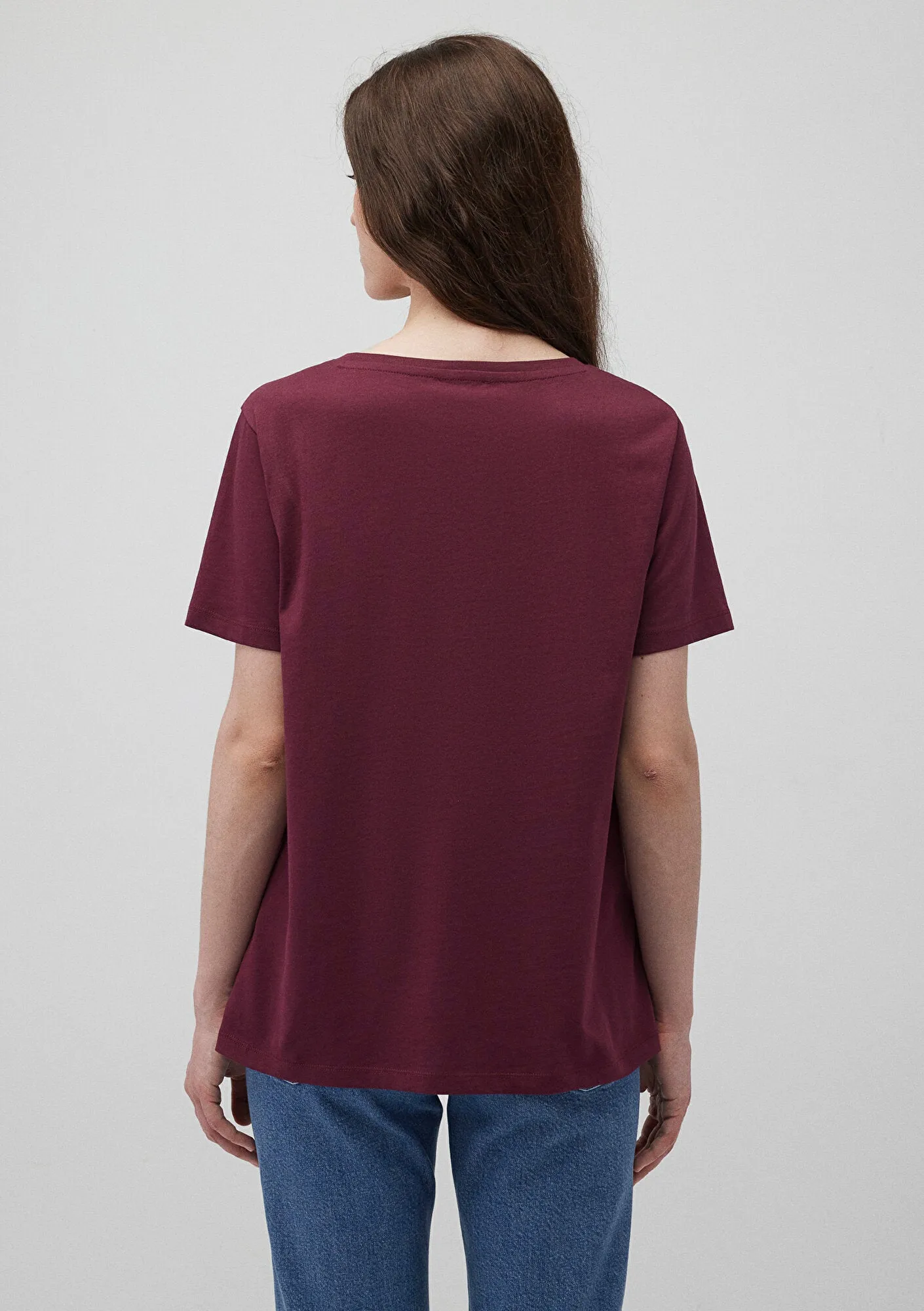 V Neck Red Basic T-Shirt