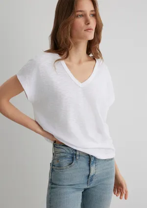 V Neck White Basic T-Shirt