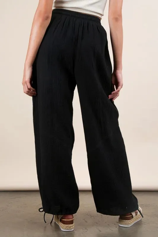 VERY J Wide Leg Gauze Solid Pants
