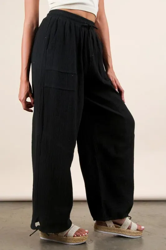 VERY J Wide Leg Gauze Solid Pants